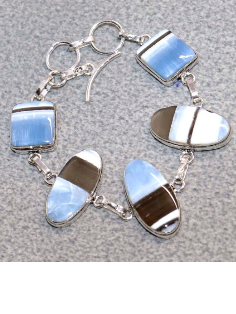 Owyhee Blue Opal Gemstone Jewelry 925 Sterling Silver Handmade Bracelet